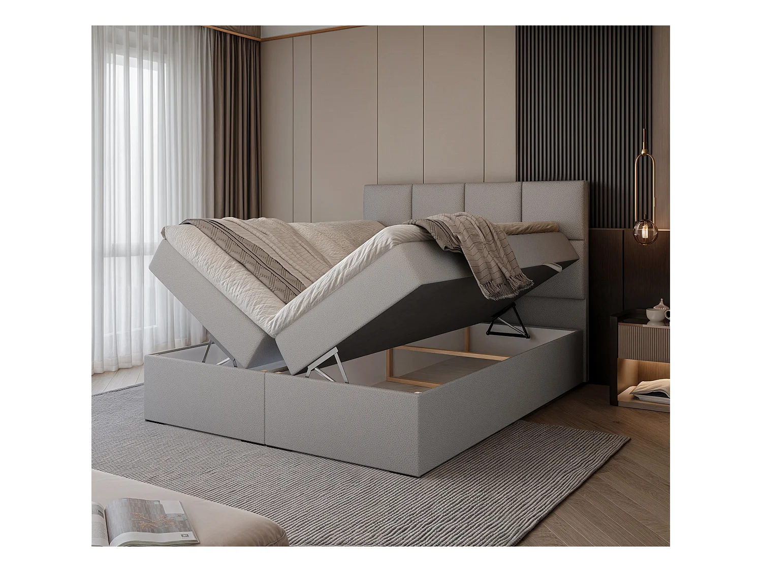 Lit continental rembourré avec surmatelas, gris  - 140x200 - MAGNUS