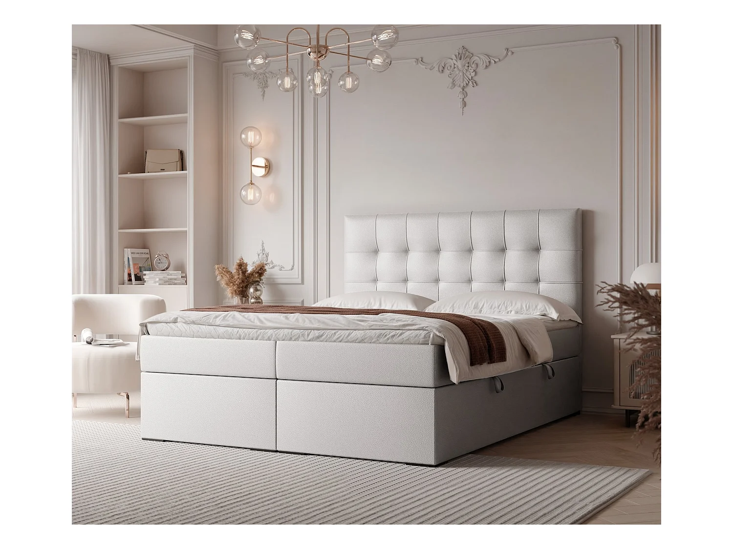 Lit continental rembourré avec surmatelas, blanc  - 180x200 - IMPERIAL