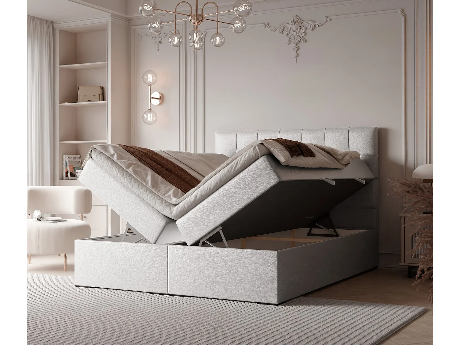 Lit continental rembourré avec surmatelas, blanc  - 180x200 - IMPERIAL