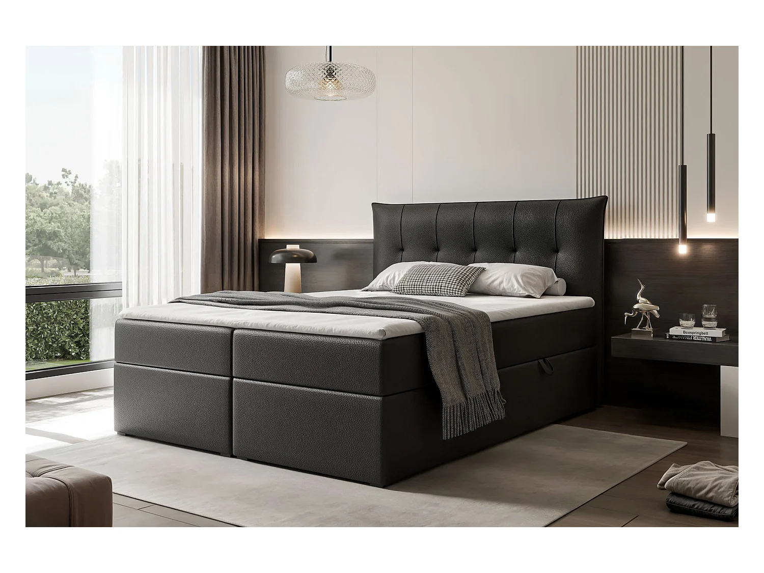 Lit continental rembourré avec surmatelas, noir  - 140x200 - CHESTER