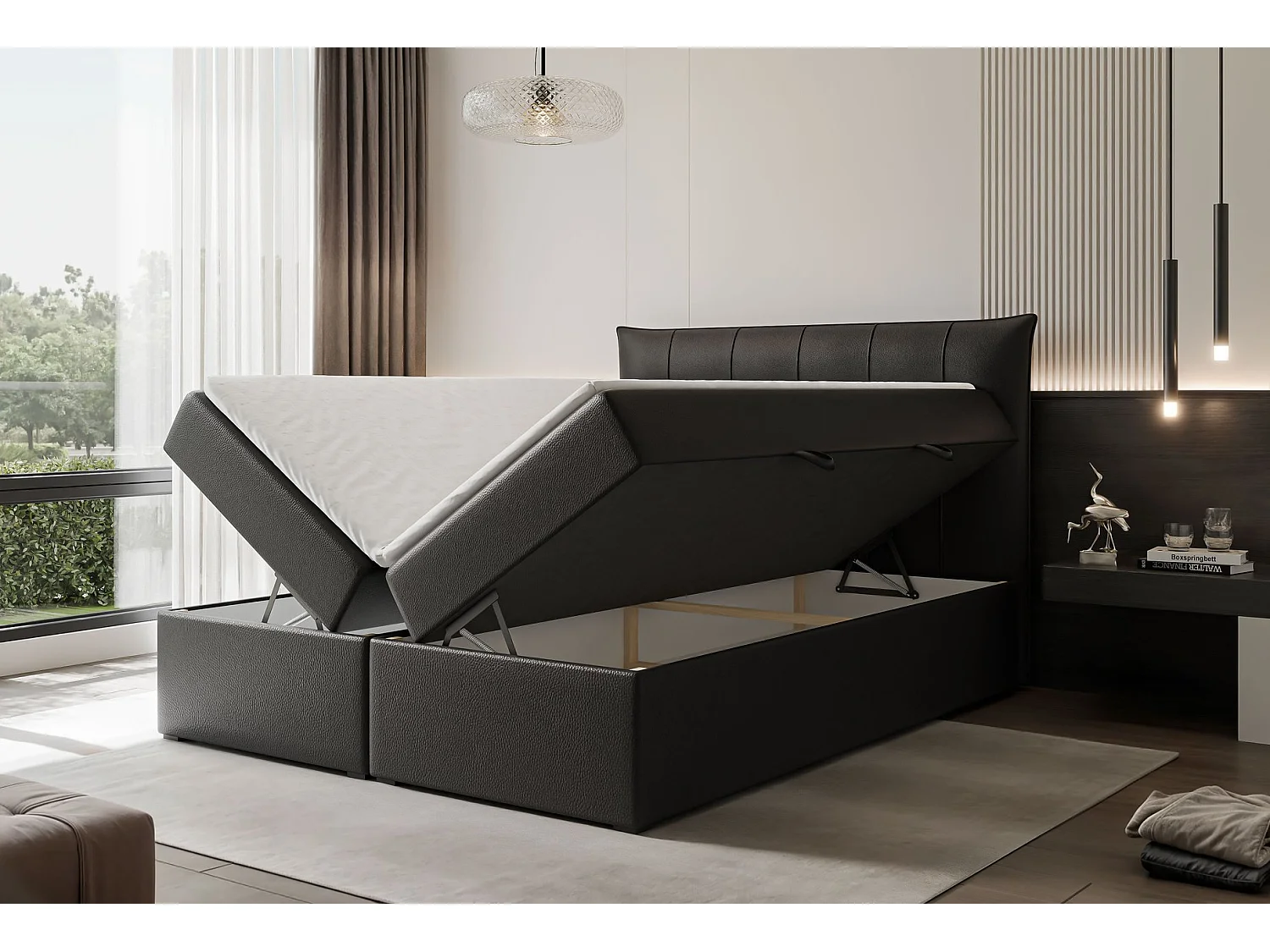 Lit continental rembourré avec surmatelas, noir  - 140x200 - CHESTER