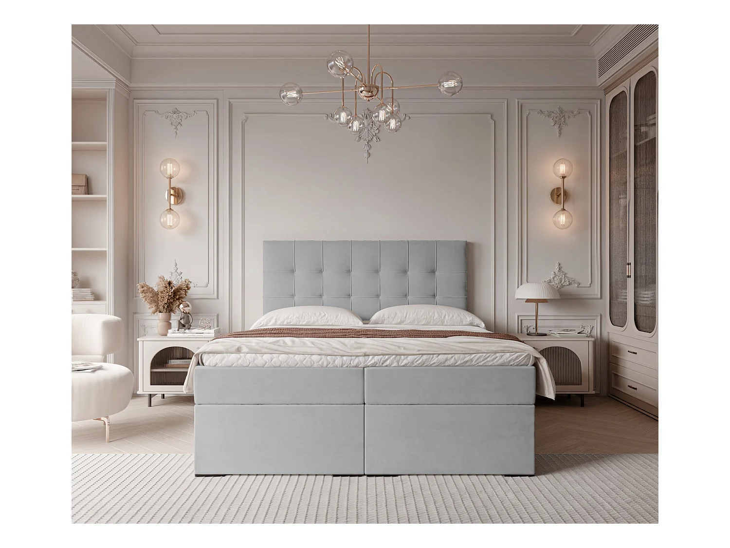 Lit continental rembourré avec surmatelas, gris clair - 160x200 - IMPERIAL