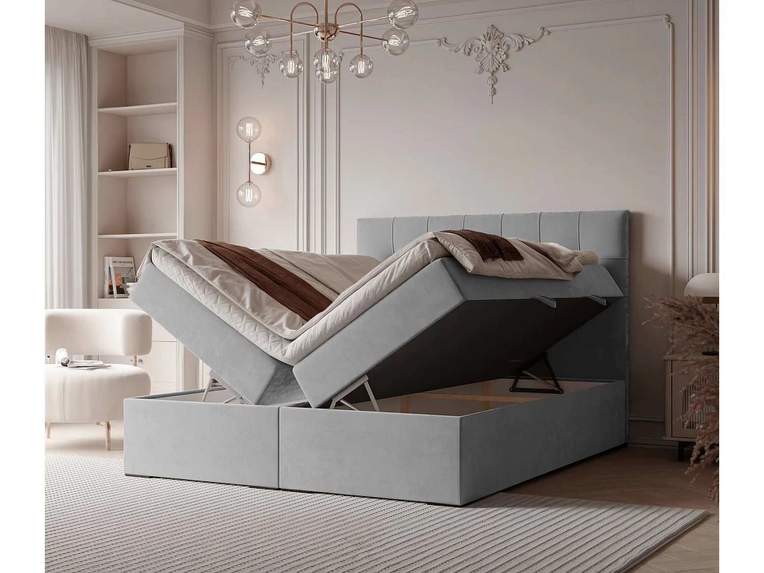 Lit continental rembourré avec surmatelas, gris clair - 160x200 - IMPERIAL