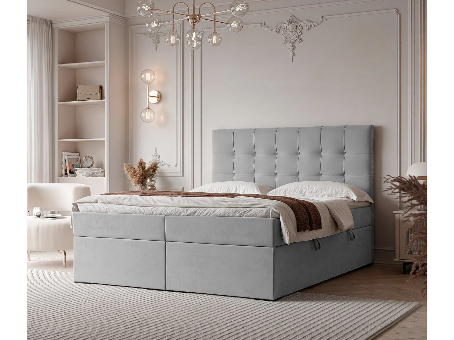 Lit continental rembourré avec surmatelas, gris clair - 120x200 - IMPERIAL