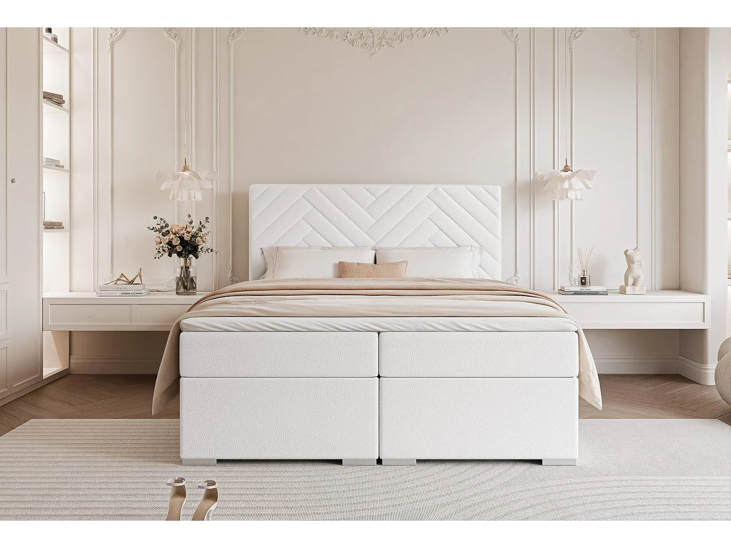 Lit continental rembourré avec surmatelas, blanc  - 180x200 - NEREA