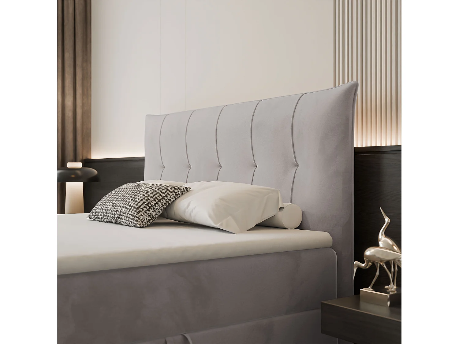 Lit continental rembourré avec surmatelas, gris - 140x200 - CHESTER