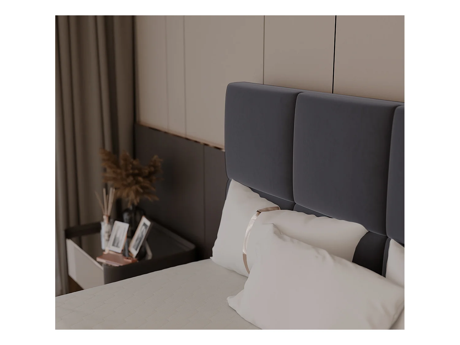 Lit continental rembourré avec surmatelas, gris anthracite - 120x200 - MAGNUS