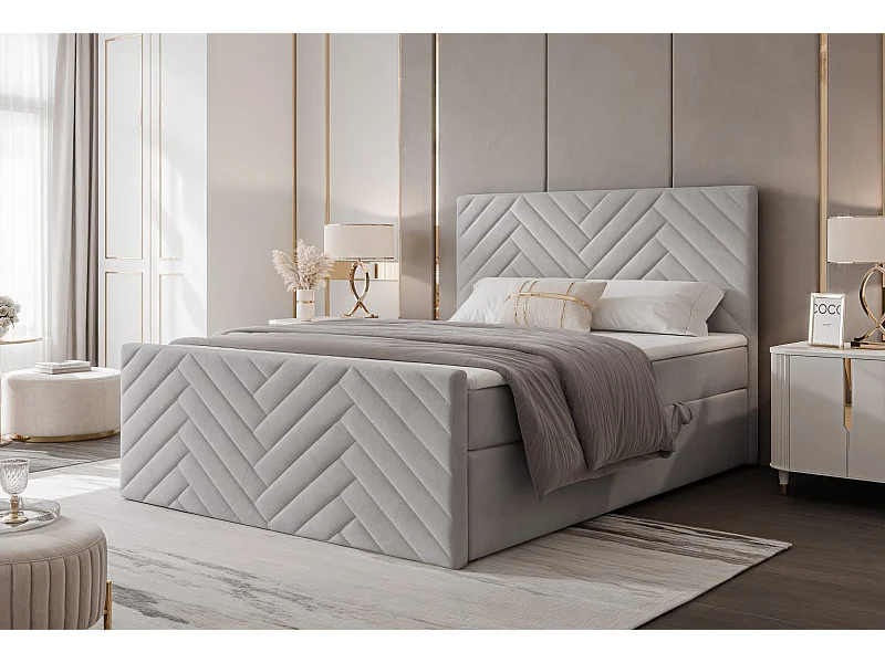 Lit continental rembourré avec surmatelas, gris - 200x200 - NEREA PLUS