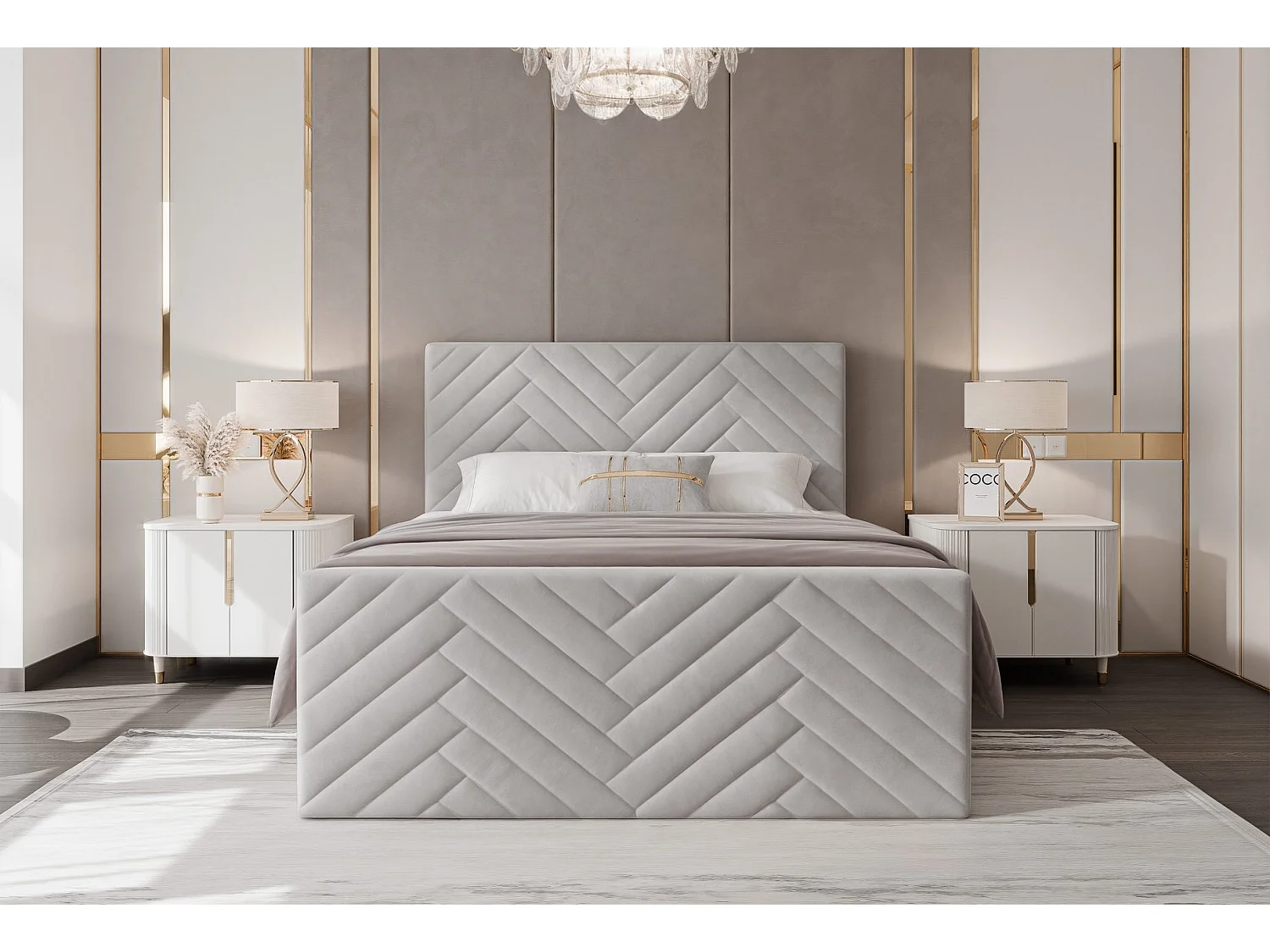 Lit continental rembourré avec surmatelas, gris - 200x200 - NEREA PLUS