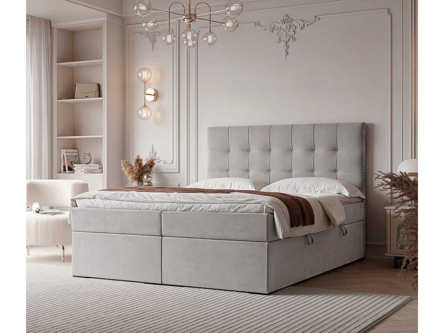 Lit continental rembourré avec surmatelas, gris - 200x200 - IMPERIAL