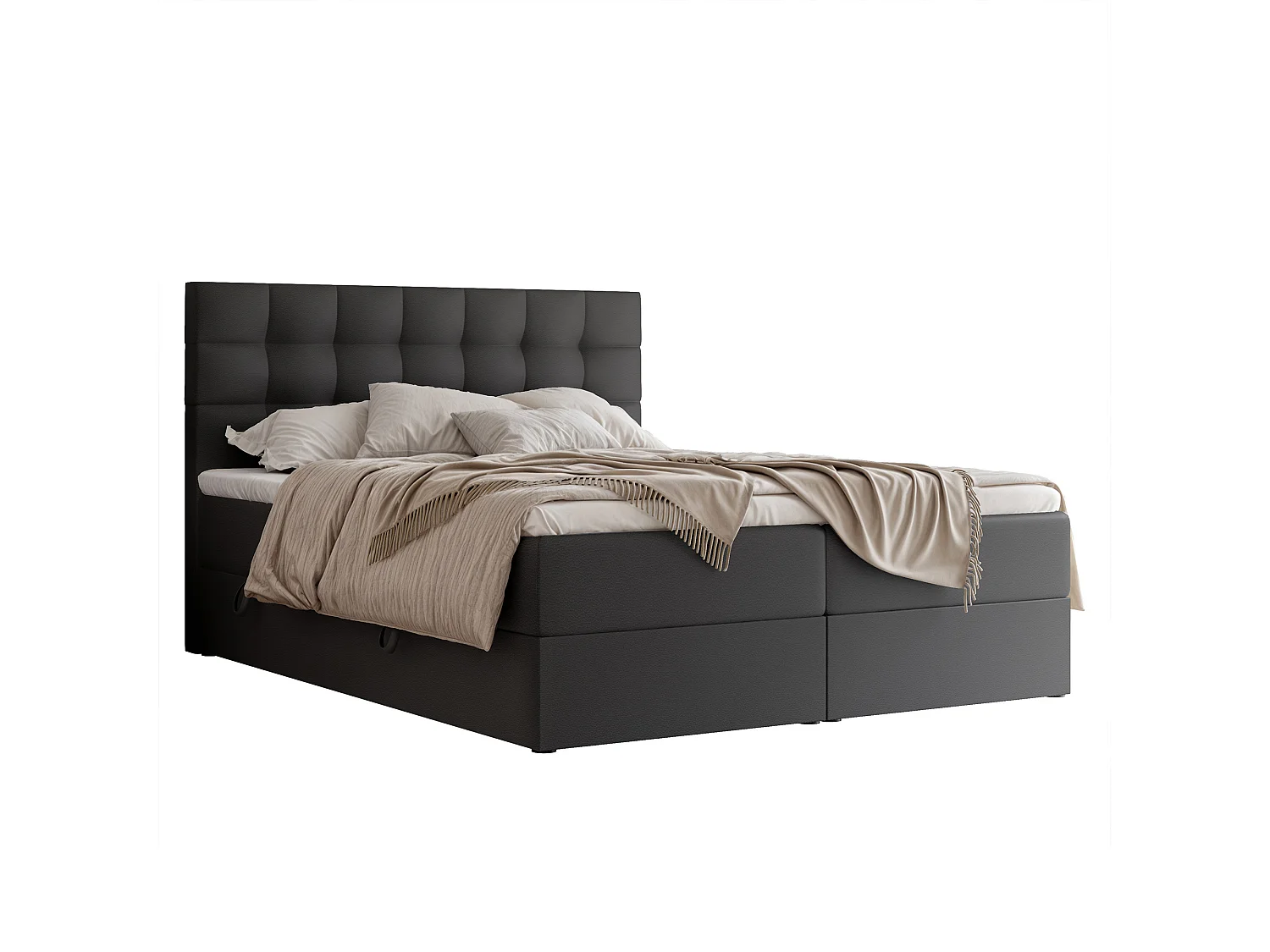 Lit continental rembourré avec surmatelas, noir  - 140x200 - GRAND