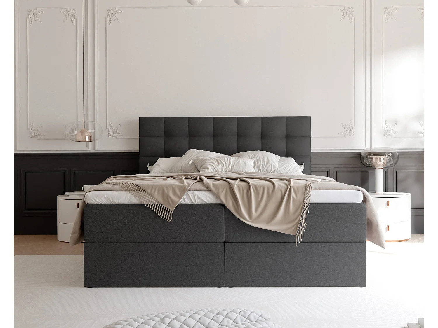 Lit continental rembourré avec surmatelas, noir  - 140x200 - GRAND