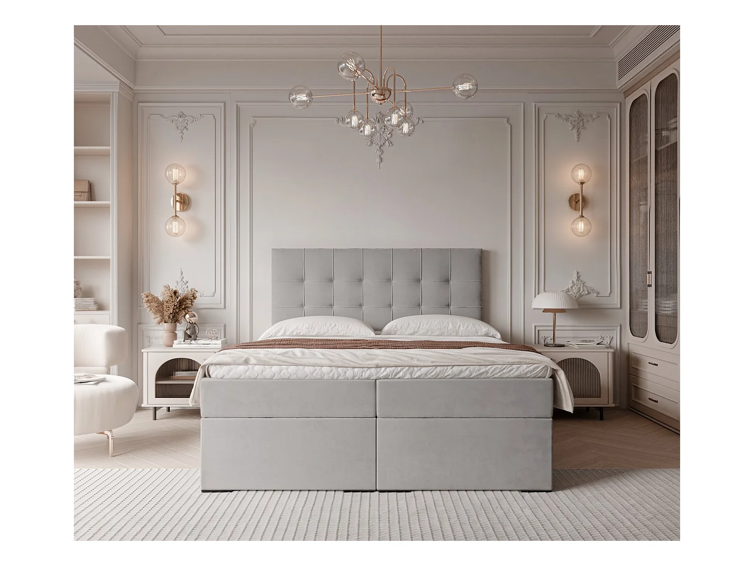 Lit continental rembourré avec surmatelas, gris - 140x200 - IMPERIAL