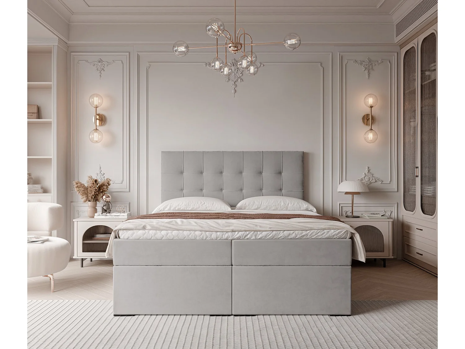 Lit continental rembourré avec surmatelas, gris - 140x200 - IMPERIAL