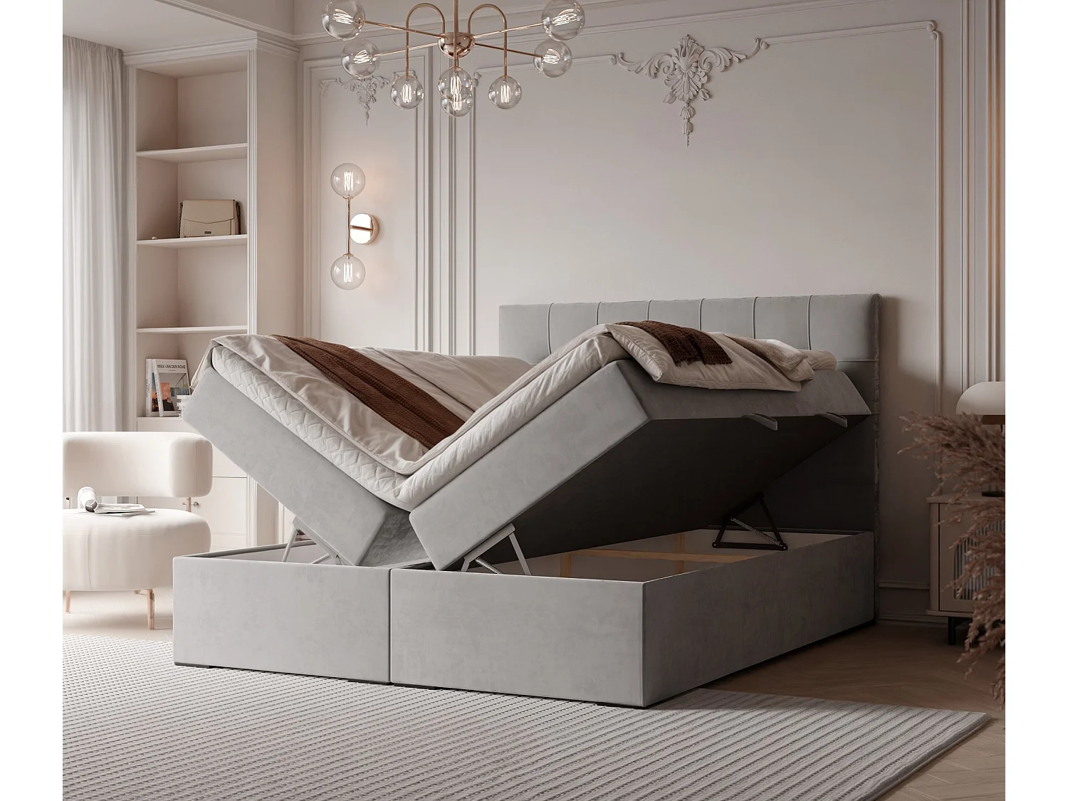 Lit continental rembourré avec surmatelas, gris - 140x200 - IMPERIAL