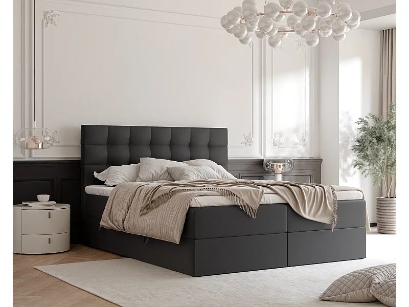 Lit continental rembourré avec surmatelas, noir  - 200x200 - GRAND