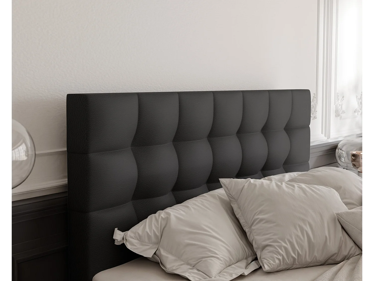 Lit continental rembourré avec surmatelas, noir  - 200x200 - GRAND