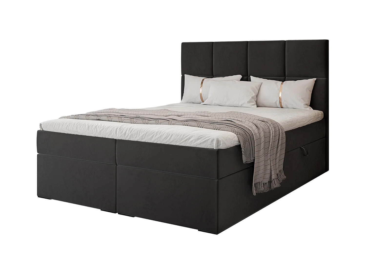 Lit continental rembourré avec surmatelas, noir - 140x200 - MAGNUS