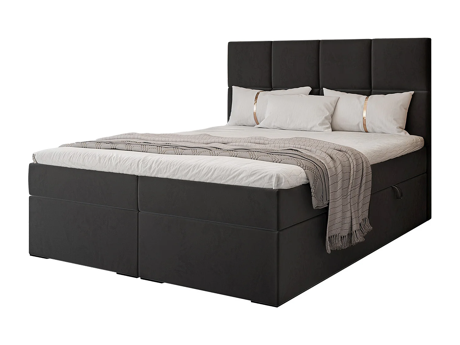 Lit continental rembourré avec surmatelas, noir - 140x200 - MAGNUS