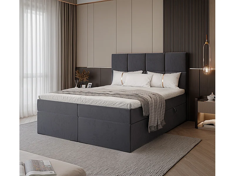 Lit continental rembourré avec surmatelas, gris anthracite - 140x200 - MAGNUS