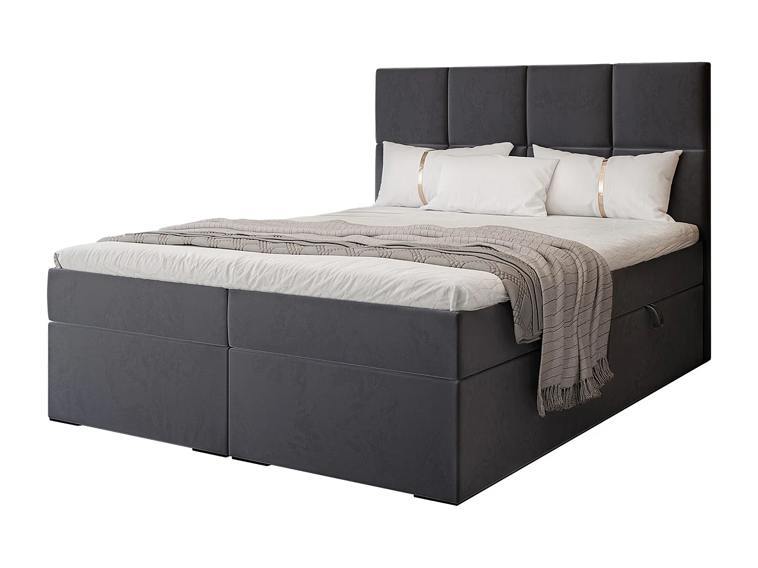 Lit continental rembourré avec surmatelas, gris anthracite - 140x200 - MAGNUS
