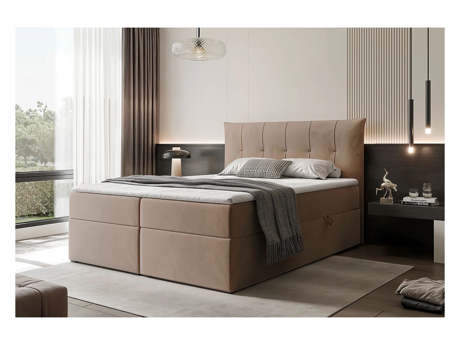 Lit continental rembourré avec surmatelas, marron - 120x200 - CHESTER