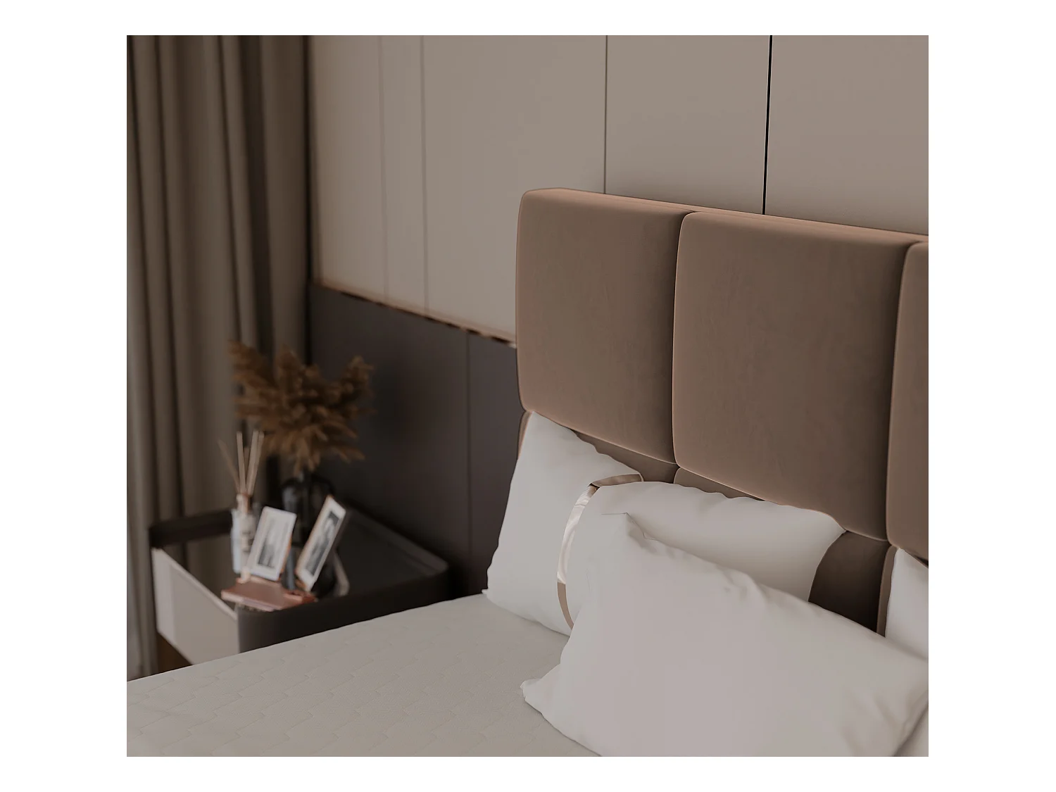 Lit continental rembourré avec surmatelas, marron - 140x200 - MAGNUS