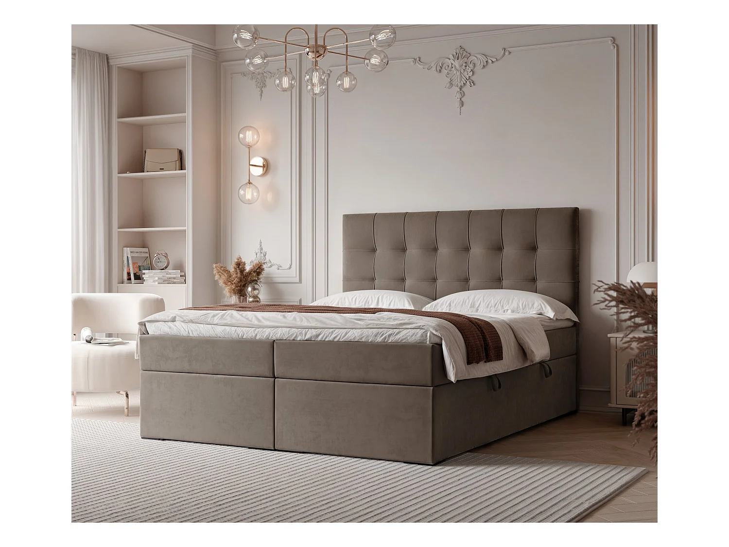 Lit continental rembourré avec surmatelas, marron - 120x200 - IMPERIAL