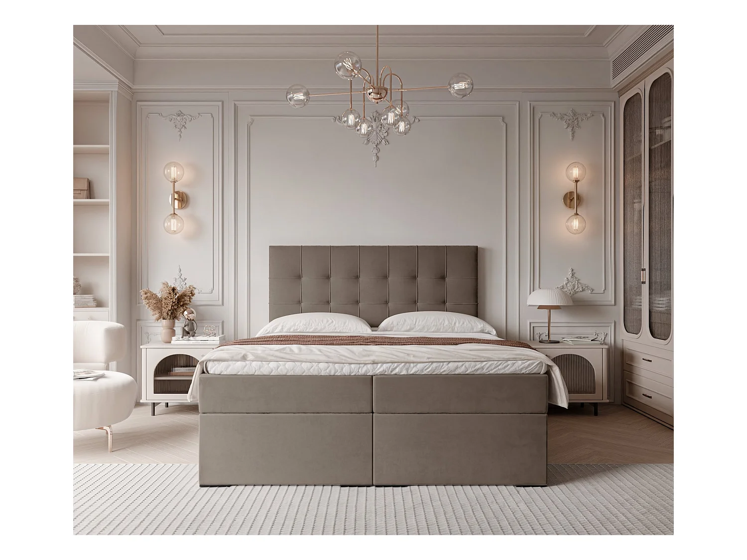 Lit continental rembourré avec surmatelas, marron - 120x200 - IMPERIAL