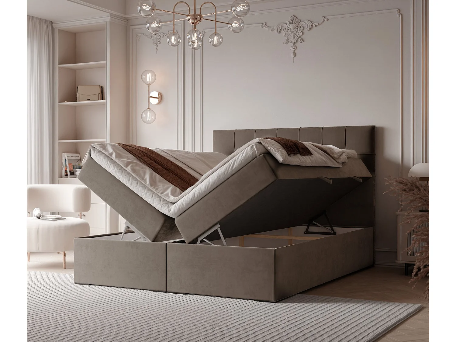 Lit continental rembourré avec surmatelas, marron - 120x200 - IMPERIAL