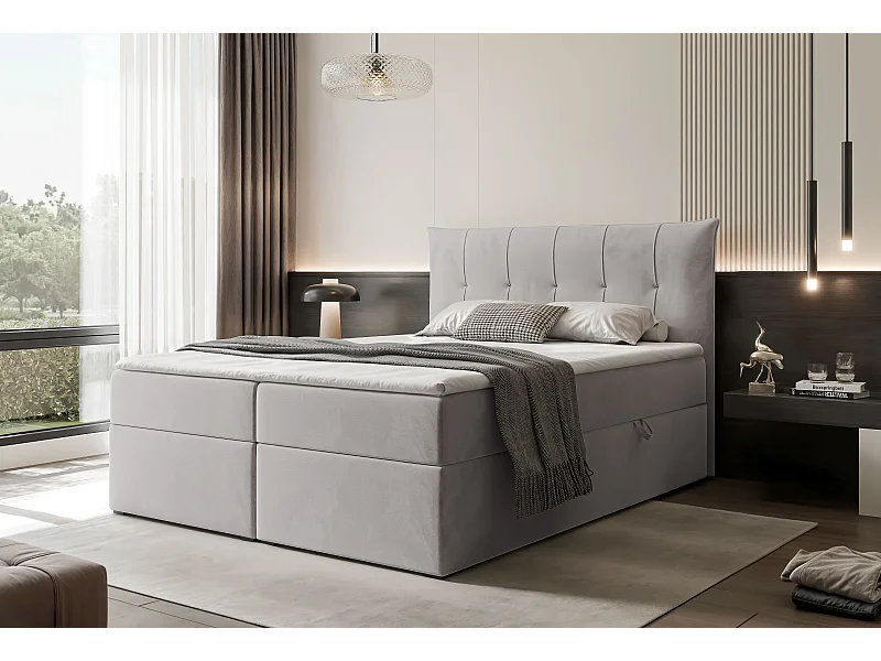 Lit continental rembourré avec surmatelas, gris - 160x200 - CHESTER