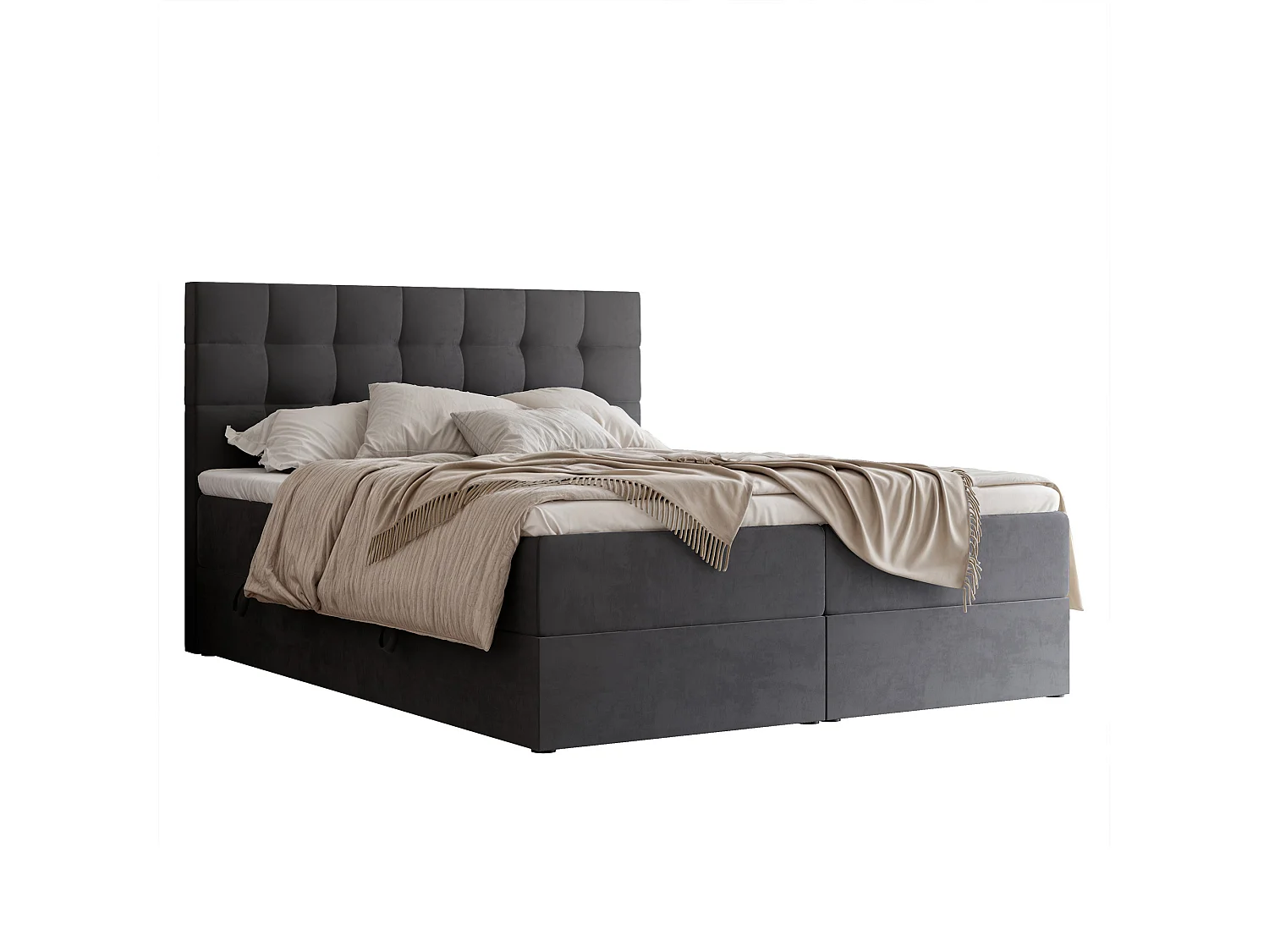 Lit continental rembourré avec surmatelas, gris anthracite - 120x200 - GRAND