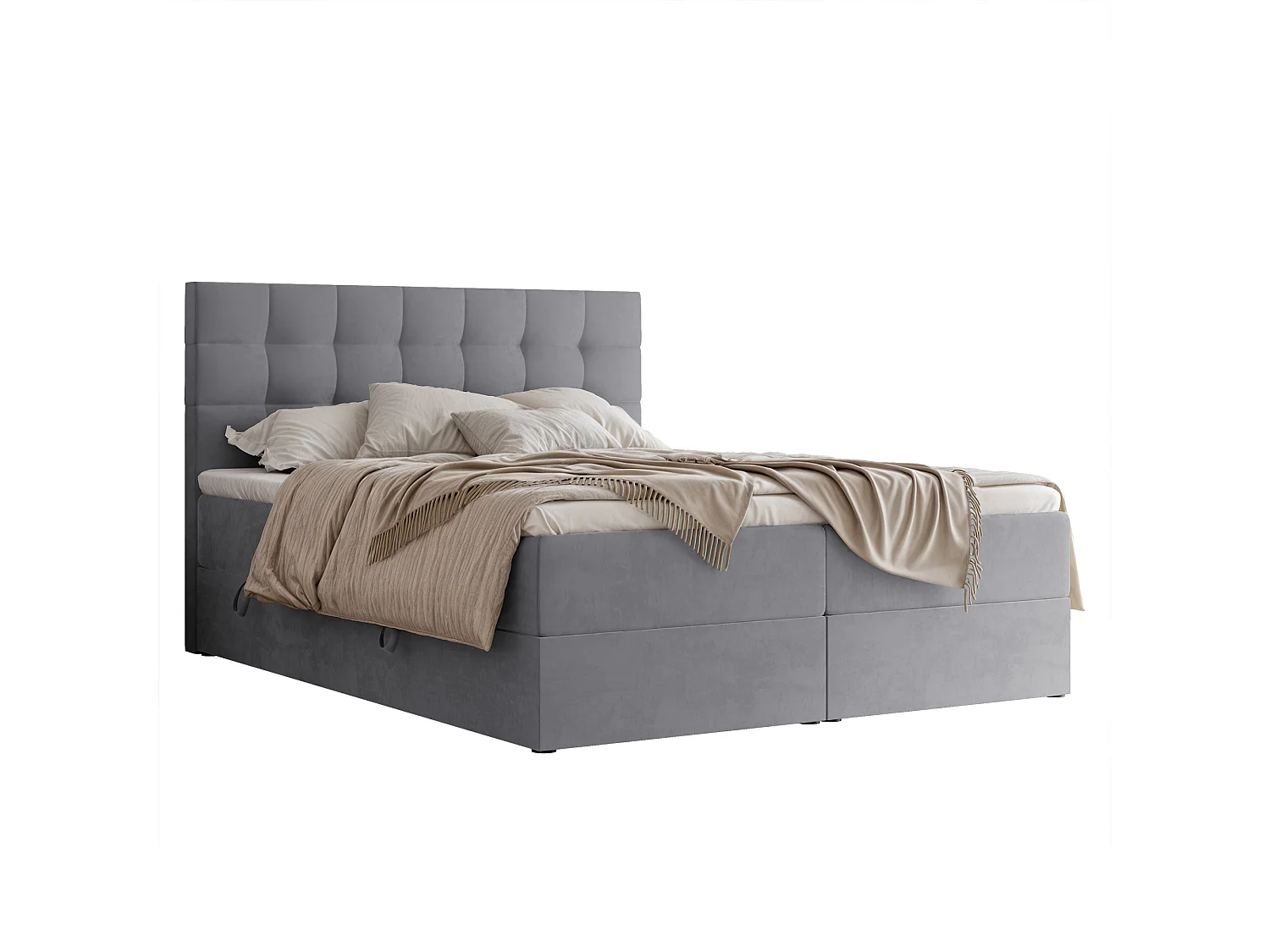 Lit continental rembourré avec surmatelas, gris clair - 200x200 - GRAND