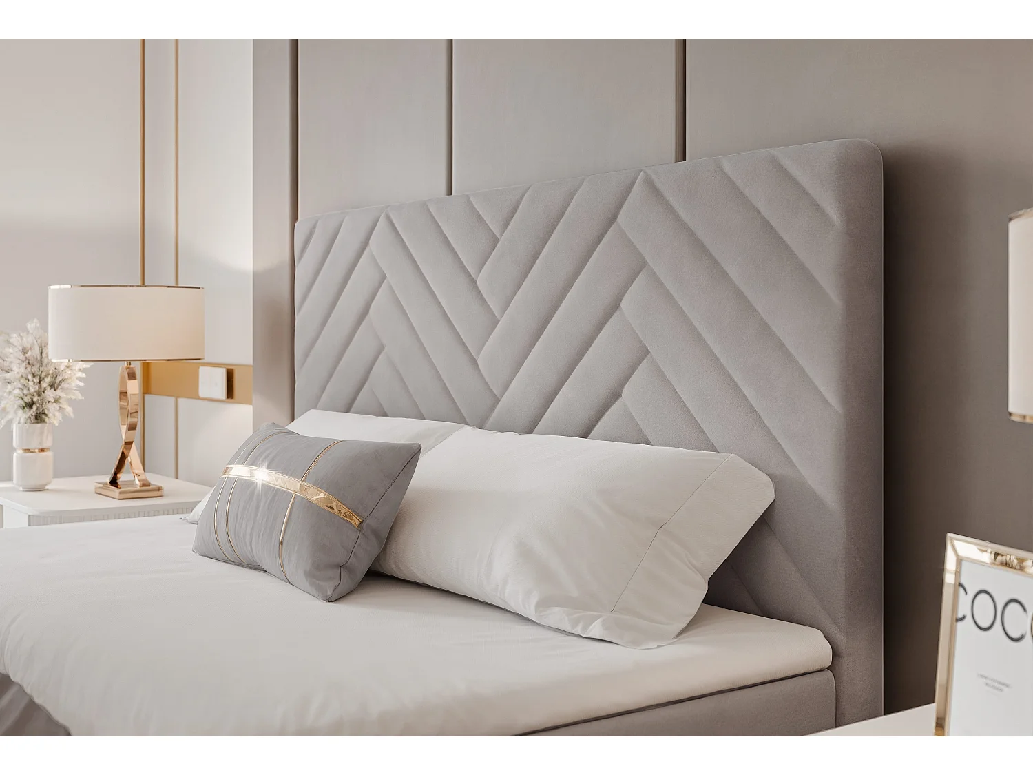 Lit continental rembourré avec surmatelas, gris clair - 140x200 - NEREA PLUS