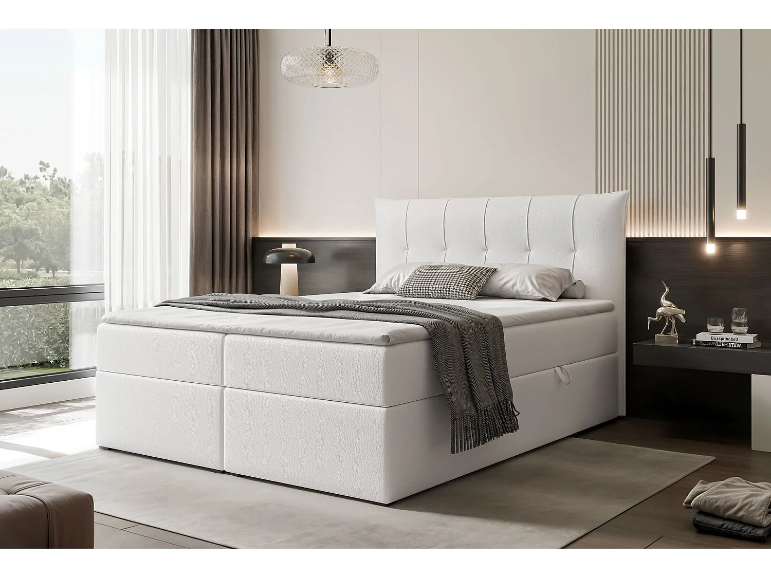 Lit continental rembourré avec surmatelas, blanc  - 180x200 - CHESTER