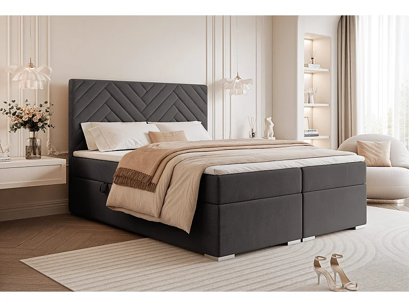 Lit continental rembourré avec surmatelas, gris anthracite - 200x200 - NEREA