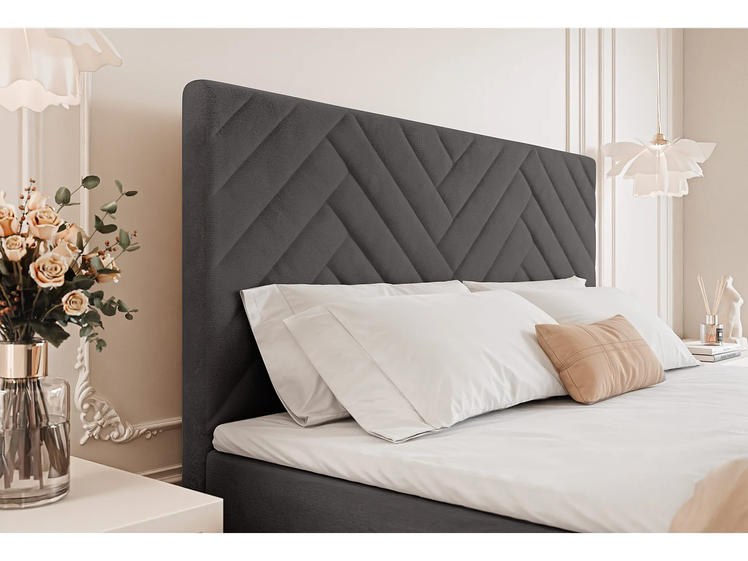 Lit continental rembourré avec surmatelas, gris anthracite - 200x200 - NEREA