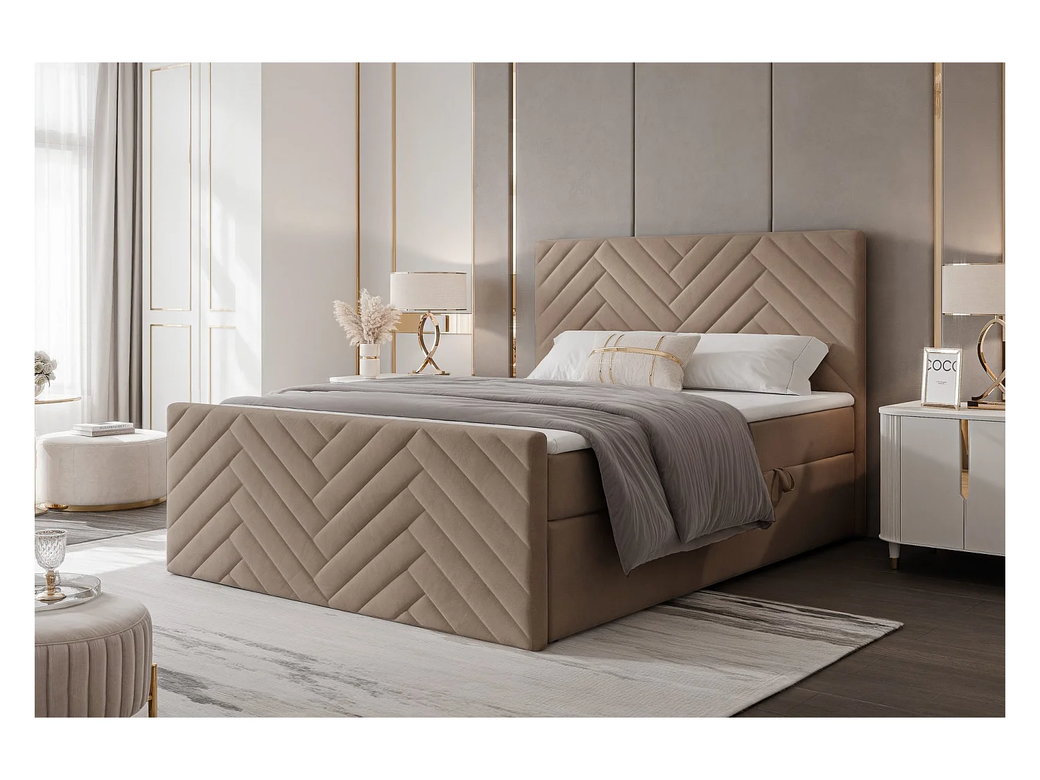 Lit continental rembourré avec surmatelas, marron - 160x200 - NEREA PLUS