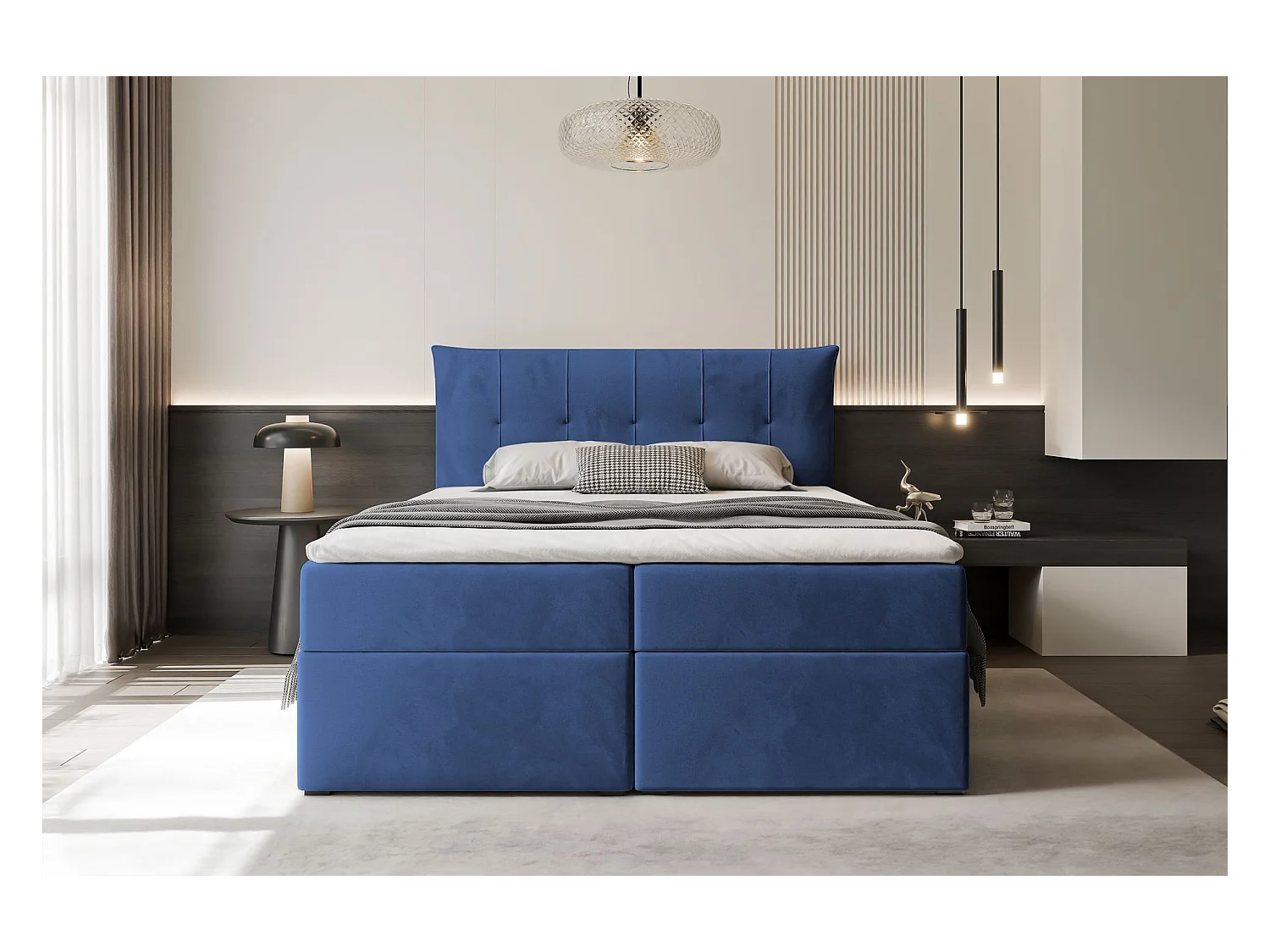 Lit continental rembourré avec surmatelas, bleu - 120x200 - CHESTER