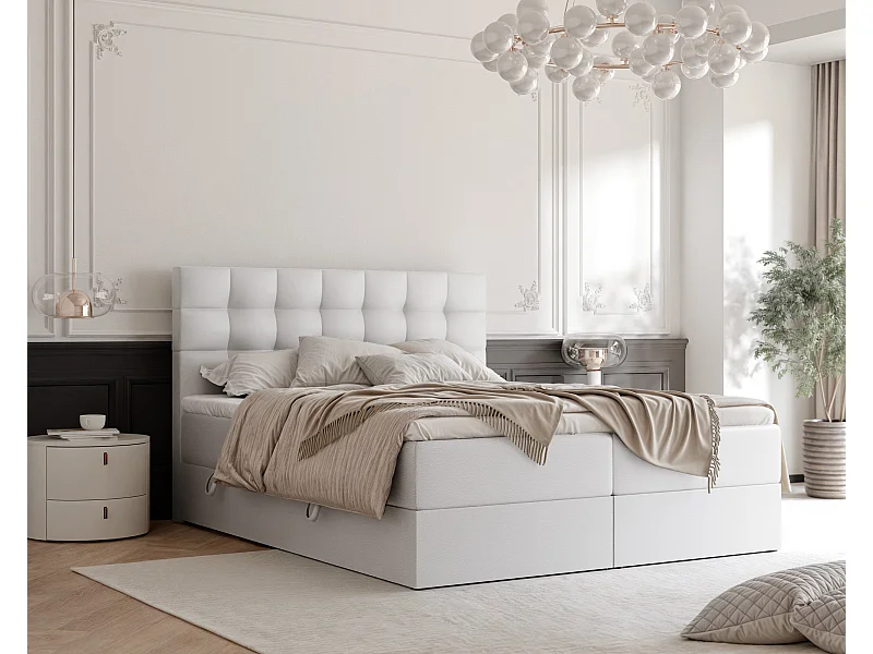 Lit continental rembourré avec surmatelas, blanc  - 200x200 - GRAND