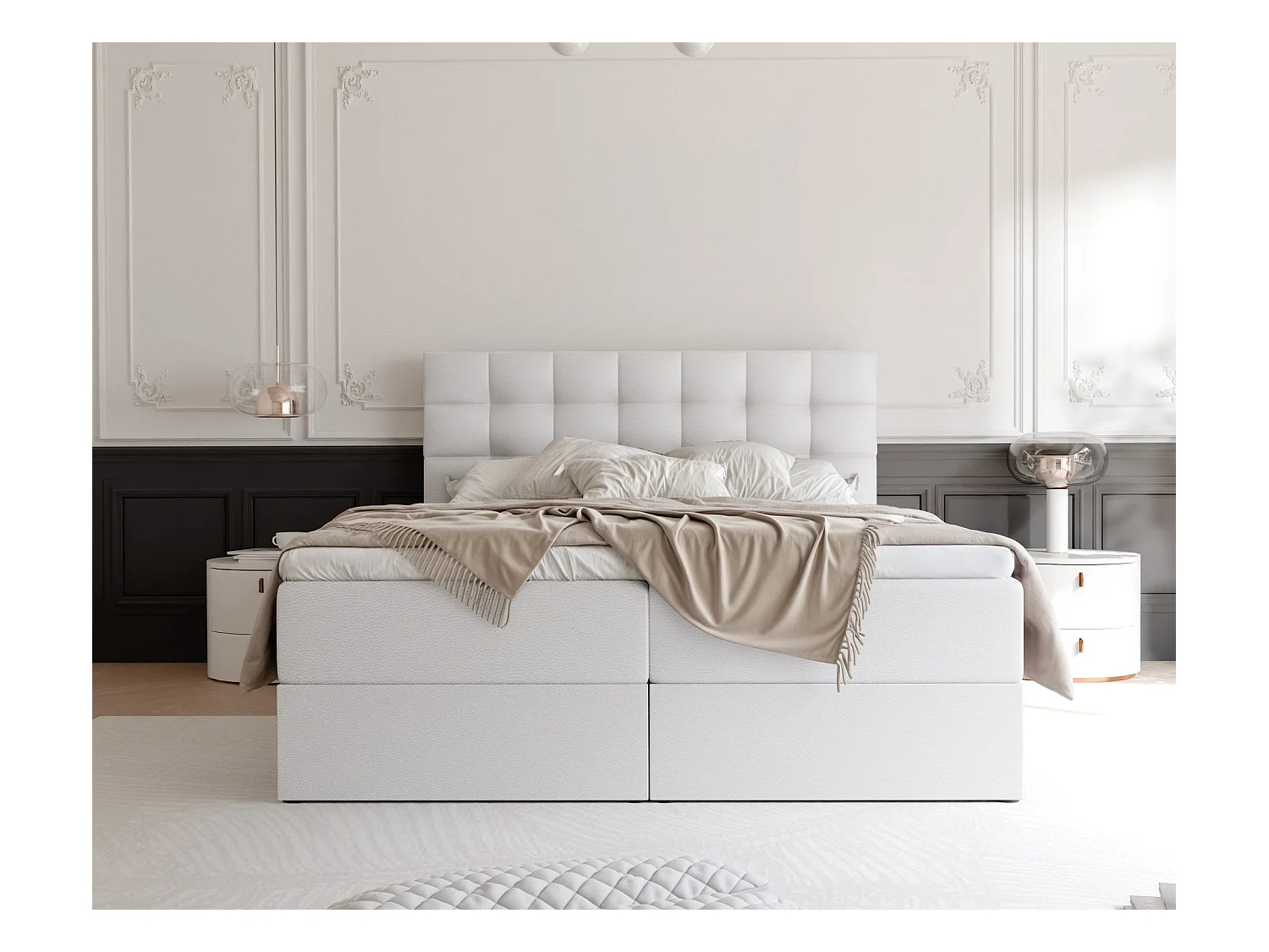 Lit continental rembourré avec surmatelas, blanc  - 200x200 - GRAND