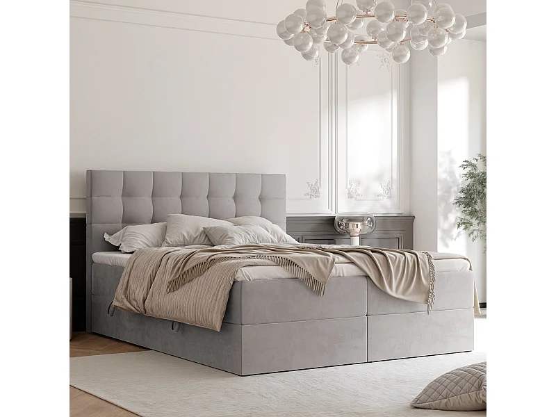 Lit continental rembourré avec surmatelas, gris - 200x200 - GRAND