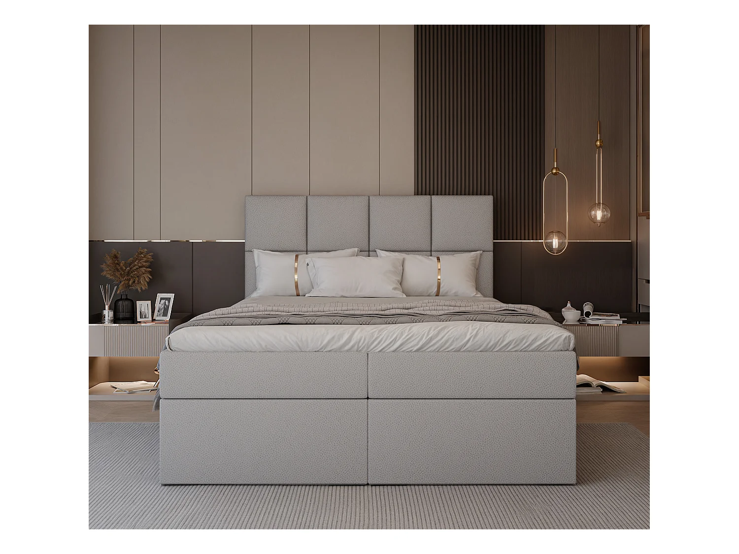 Lit continental rembourré avec surmatelas, gris  - 180x200 - MAGNUS