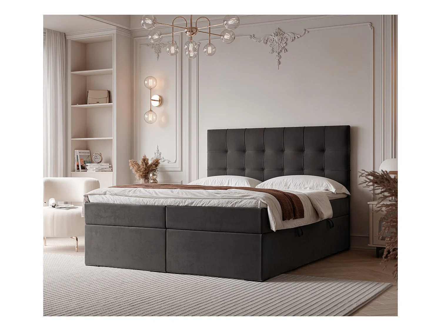 Lit continental rembourré avec surmatelas, noir - 200x200 - IMPERIAL