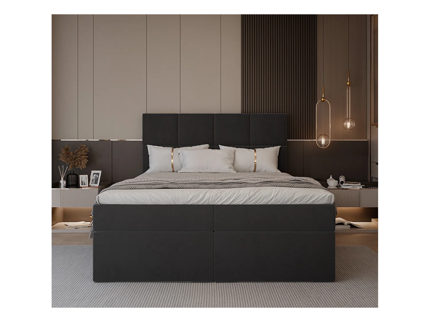 Lit continental rembourré avec surmatelas, noir - 120x200 - MAGNUS