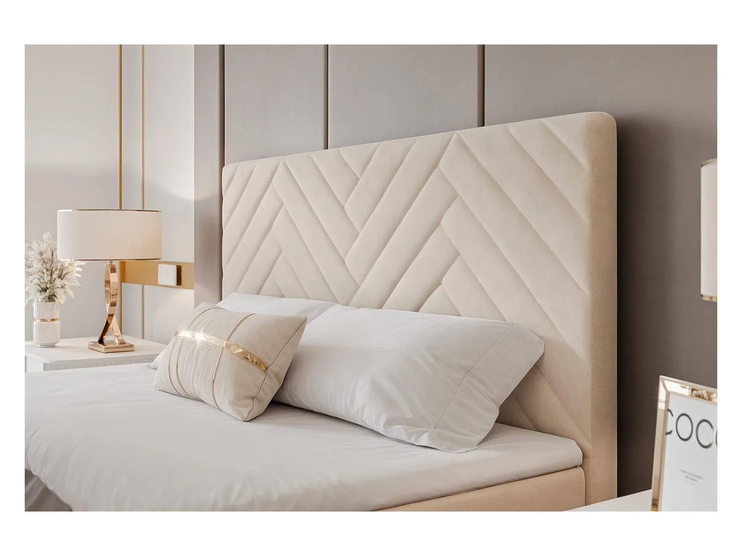 Lit continental rembourré avec surmatelas, beige - 180x200 - NEREA PLUS