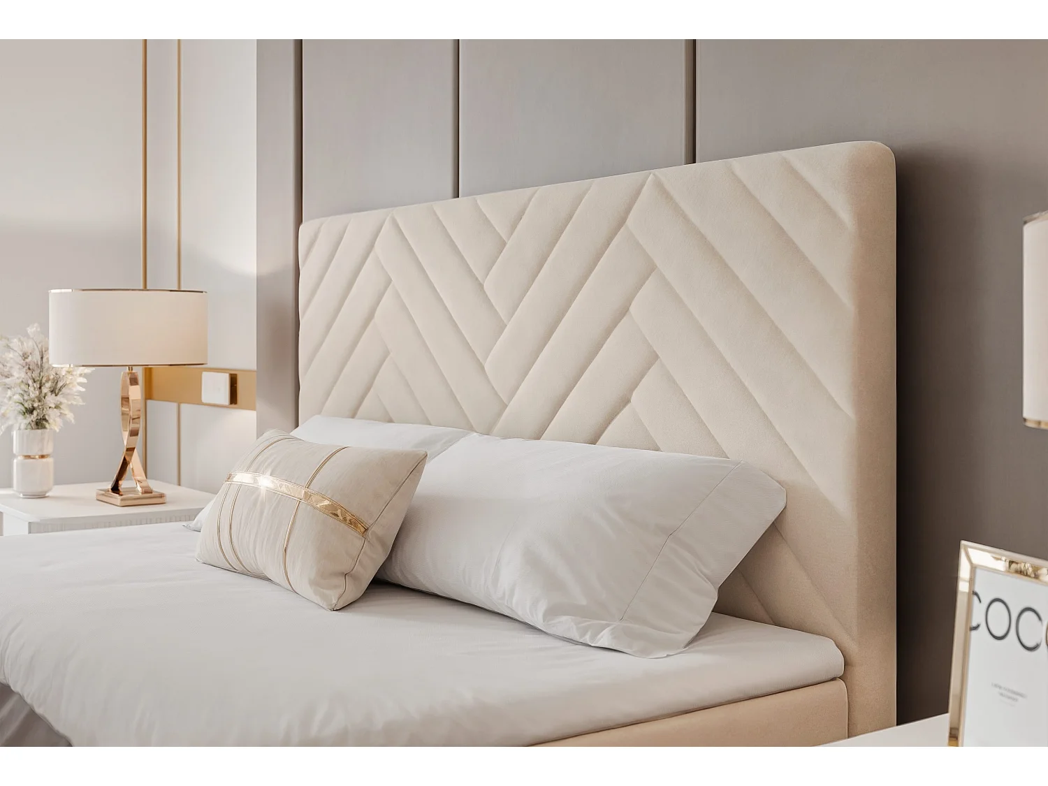 Lit continental rembourré avec surmatelas, beige - 180x200 - NEREA PLUS