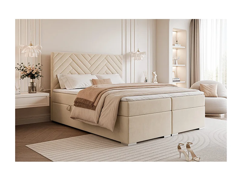 Lit continental rembourré avec surmatelas, crème - 200x200 - NEREA