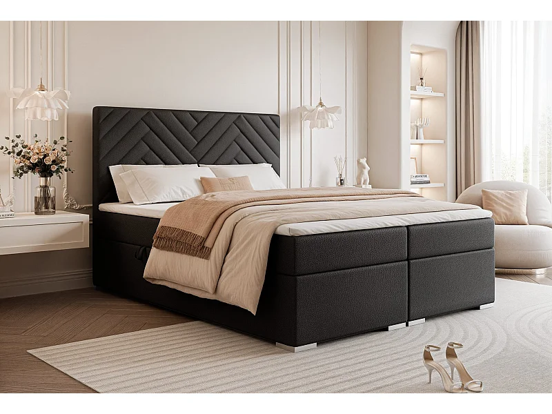 Lit continental rembourré avec surmatelas, noir  - 160x200 - NEREA