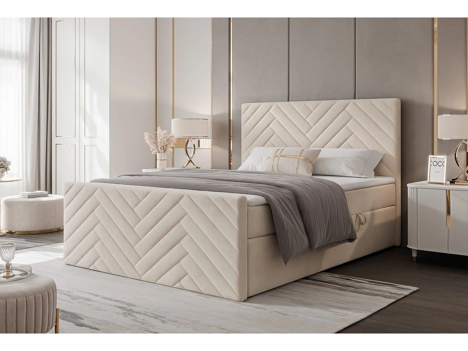 Lit continental rembourré avec surmatelas, beige - 160x200 - NEREA PLUS